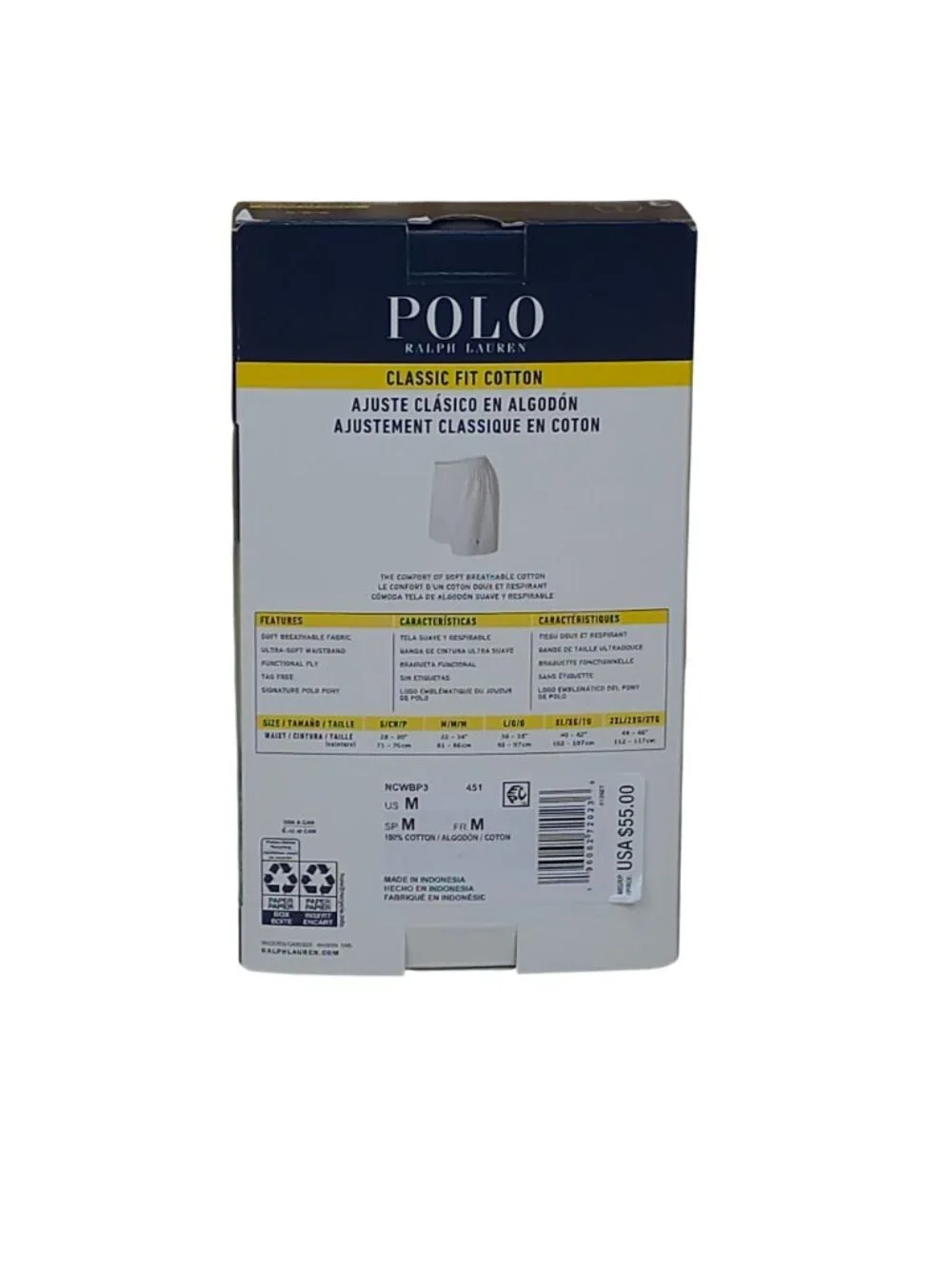 Polo Ralph Lauren 3-Pack Classic Fit Cotton Woven Boxers Mens Medium Navy Yellow